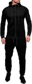 Men's 2 Pieces Tracksuits Running Jogging Athletic Casual Outfits Suit Solid Full Zip Sports Hooded Pants Sweatsuits (Color: black, size: XL)