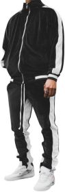 Men's 2 Pieces Full Zip Tracksuits Golden Velvet Thickening Sport Suits Casual Outfits Jacket & Pants Fitness Tracksuit Sets (Color: black, size: XL)