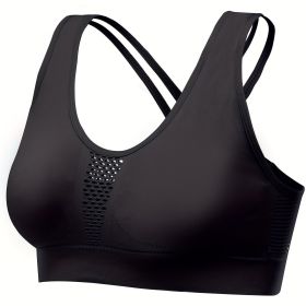 Breathable Mesh Wire-free Sports Bra, Stretchy High Impact Yoga Fitness Gym Cropped Top, Women's Activewear (Color: black, size: XL)