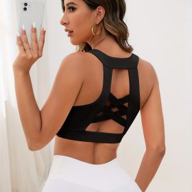 Solid U-neck Criss Cross Back Sports Bra, Sleeveless Outdoor Sexy Yoga Fitness Workout Tank Top, Women's Activewear (Color: black, size: S)