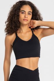 Crisscross Back V-Neck Sports Bra (Color: black, size: 4)