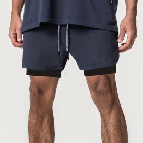 Versatile Summer Shorts with Zipper Pocket for Your Ultimate Workout (Color: Navy Blue, size: S(31))