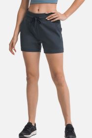 Waist Tie Active Shorts (Color: Steel Blue, size: 12)